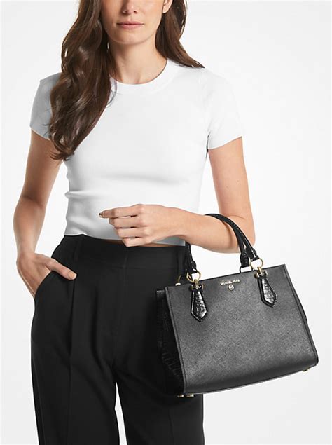 michael kors selma saffiano leather satchel|michael kors marilyn medium saffiano.